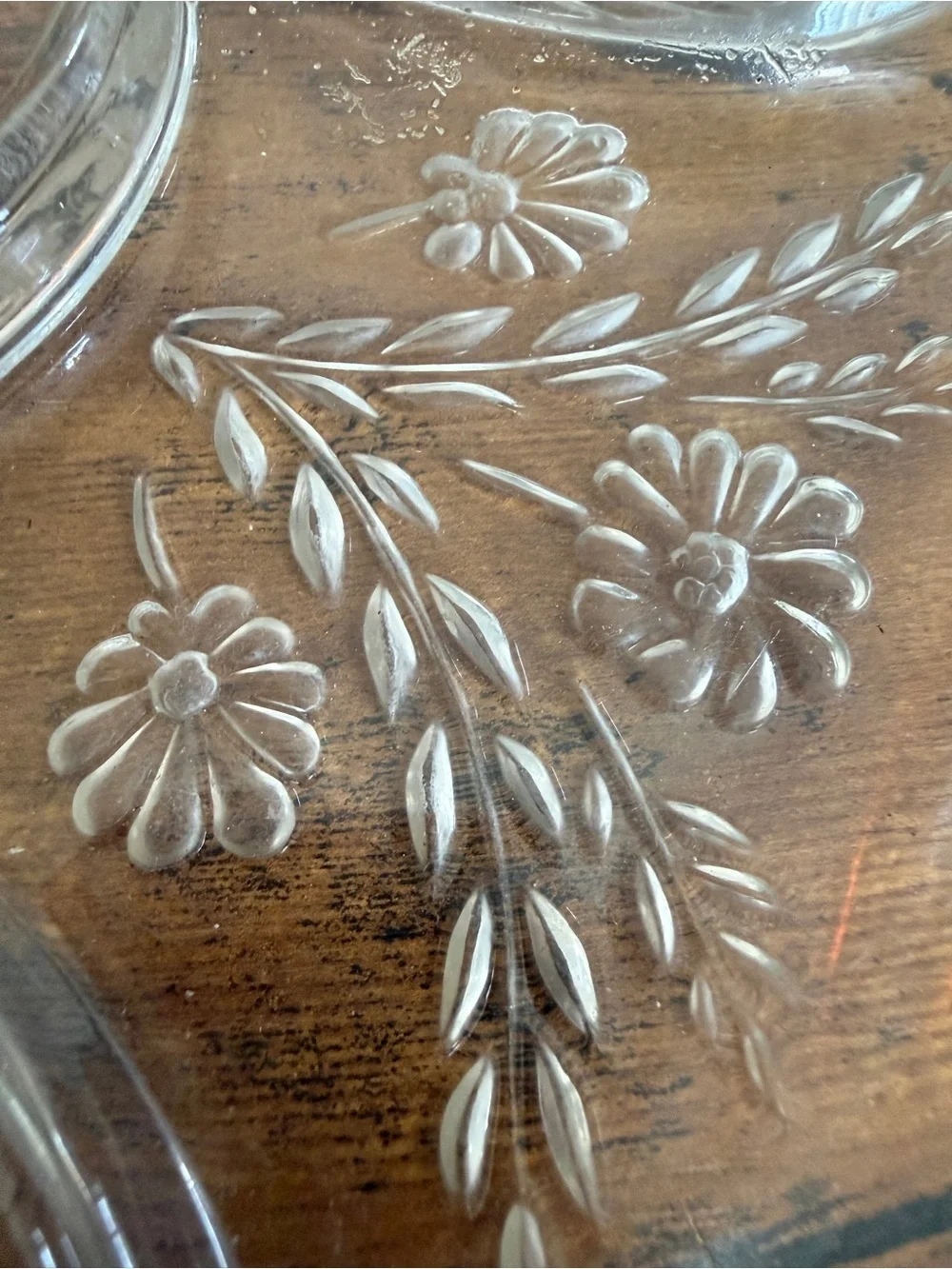 Clear Floral Glass Serving Platter - Clear
